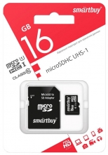 Карта памяти SmartBuy microSDHC Class 10  + SD adapter 16 GB, адаптер на SD