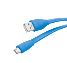 Кабель USB 2.0 - microUSB, 1м, 2.1A, голубой, плоский, Partner