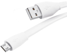 Кабель USB 2.0 - microUSB, 1м, 2.1A, белый, плоский, Partner