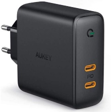 Сетевое зарядное устройство Aukey Focus Duo PD (PA-D5) USB-C 63W (Black)