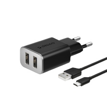 Сетевое зарядное устройство Deppa 2 USB 2.4А, дата-кабель micro USB (11381)