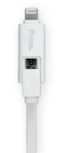 Кабель USB 2.0 - microUSB/Apple 8pin, 2-в-1, 1м, 2.1A, плоский, белый, Partner