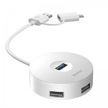 USB-концентратор Baseus Round box USB-A+Type-C to USB 3.0х1+USB 2.0х3 (CAHUB-GB02) White