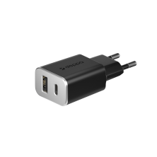 Сетевое зарядное устройство Deppa USB Type-C + USB A QC 3.0, Power Delivery, 18Вт, черный, 