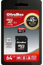 Карта памяти OltraMax microSDXC Class 10 UHS-3 95MB/s + SD adapter 64 GB, чтение: 95 MB/s, адаптер на SD